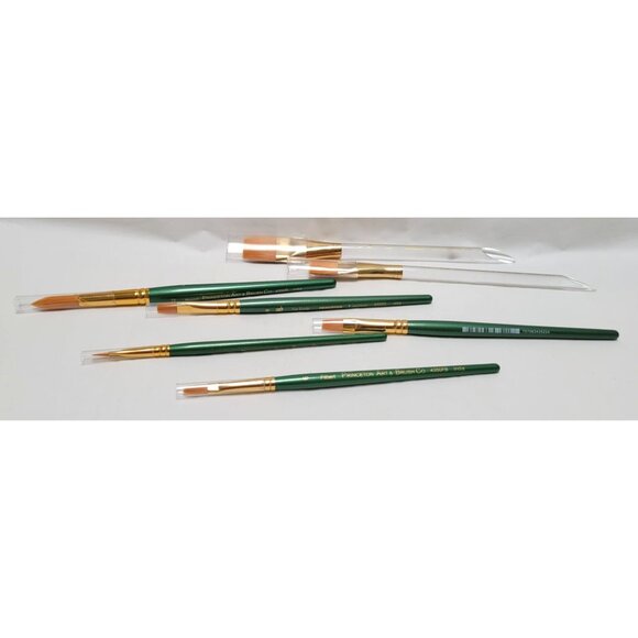 Lot of 7 Princeton Art & Brush Co Lauren Series Clear Green Handle Paint Brushes - Picture 1 of 6